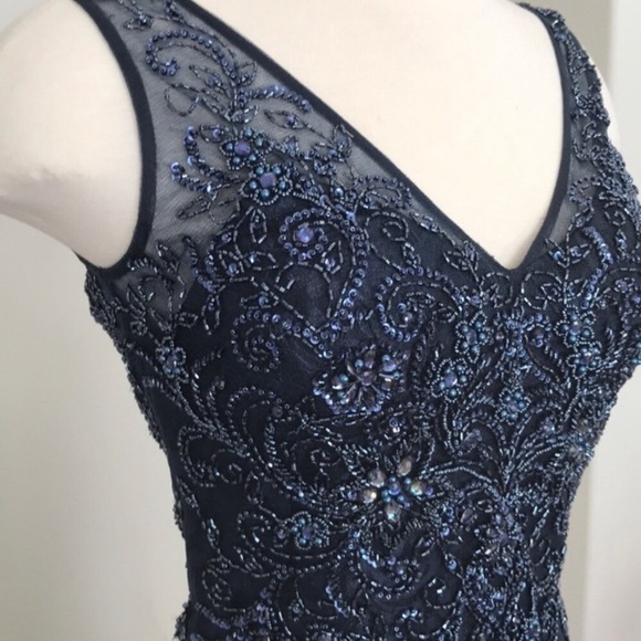 Mac Duggal Blue Beaded Lace Dress + Jacket - Picture 4 of 8